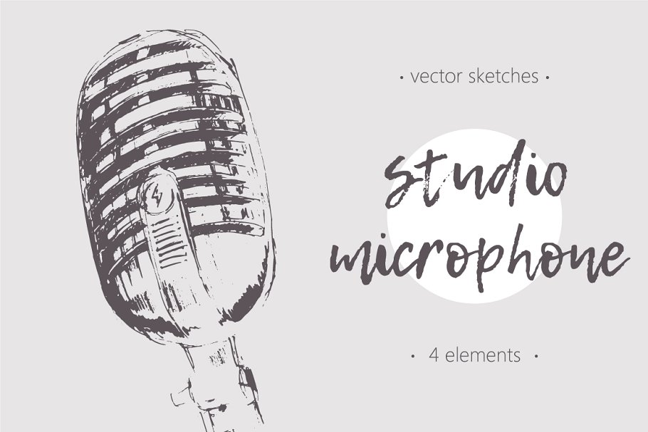 一套录音室麦克风插画 Set of studio micro