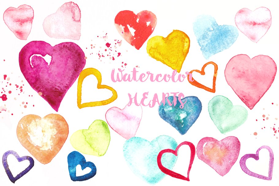 水彩爱心图片插画素材 Love Hearts waterco