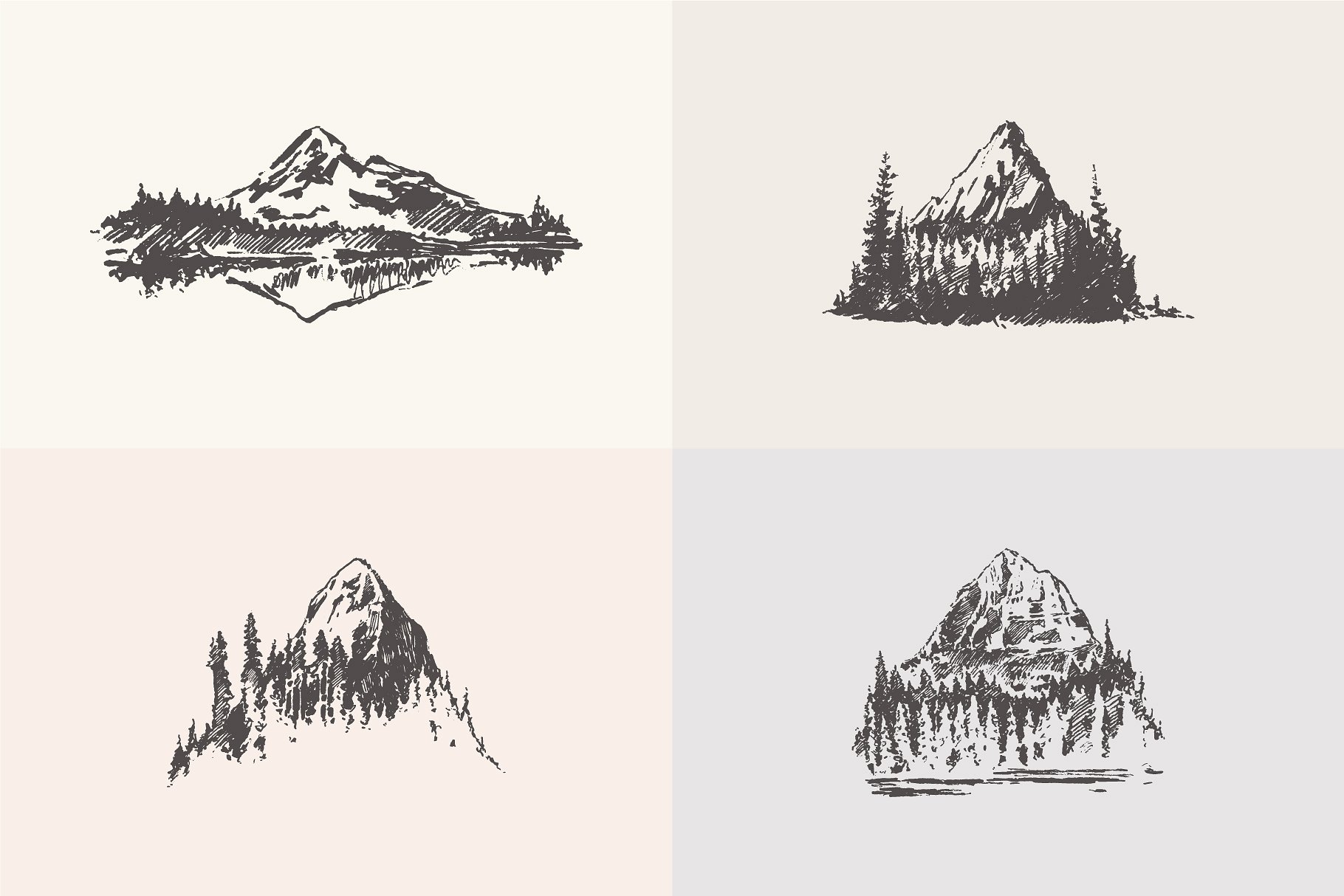 复古手绘山峰设计素材Sketches of mountain