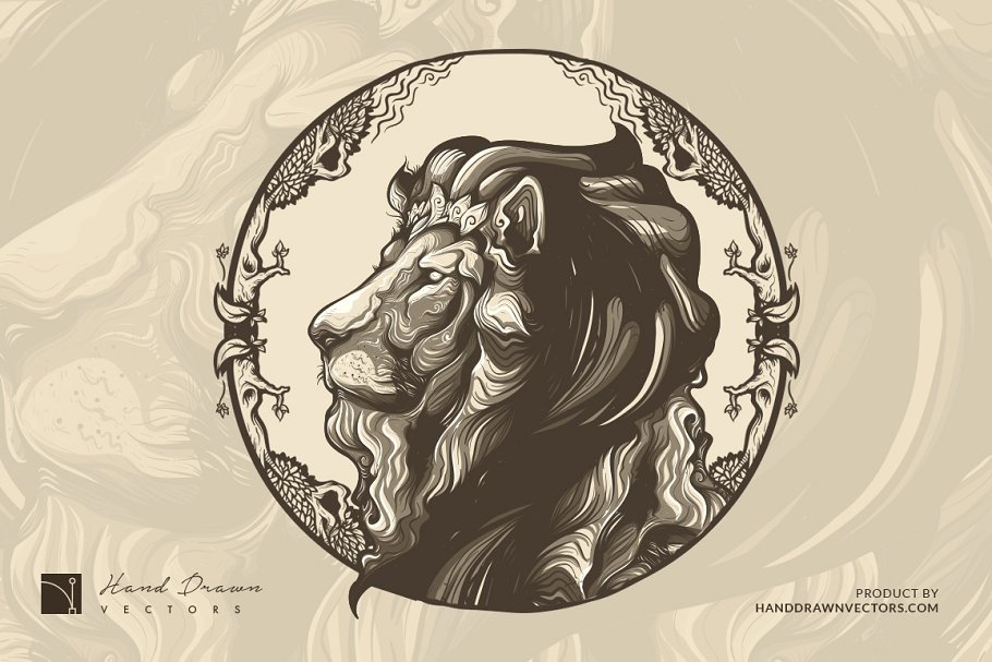 复古狮子矢量插画 Lion Head Illustratio