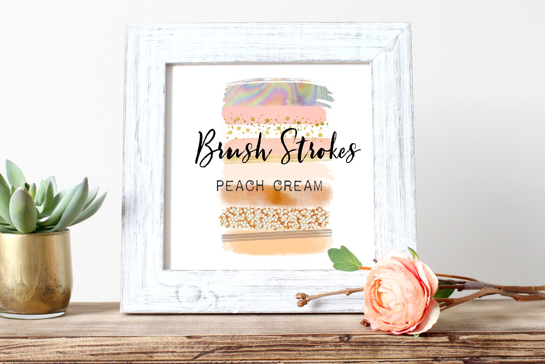 烫金笔刷效果插画 Peach cream. Brush st