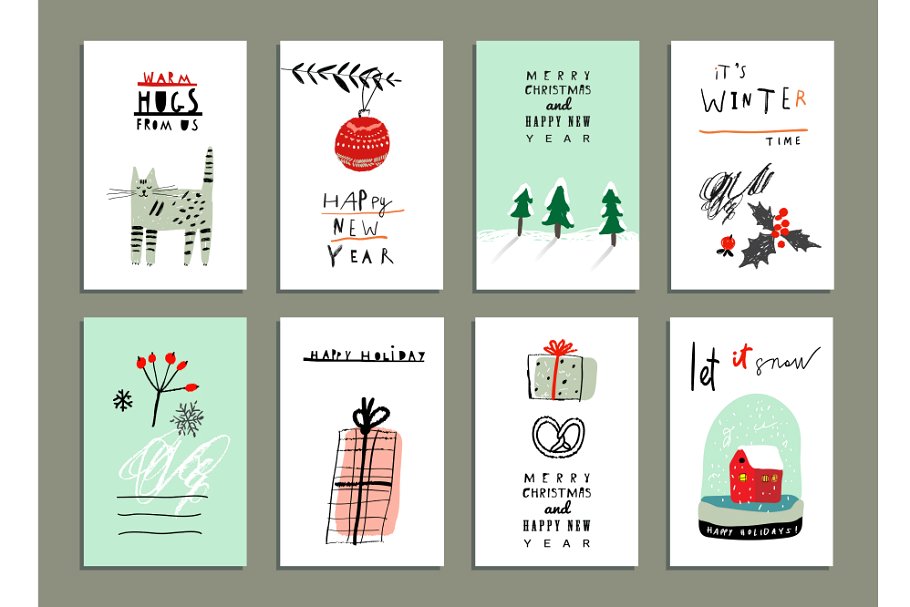 可爱的冬季圣诞节元素插画 Cozy cards about