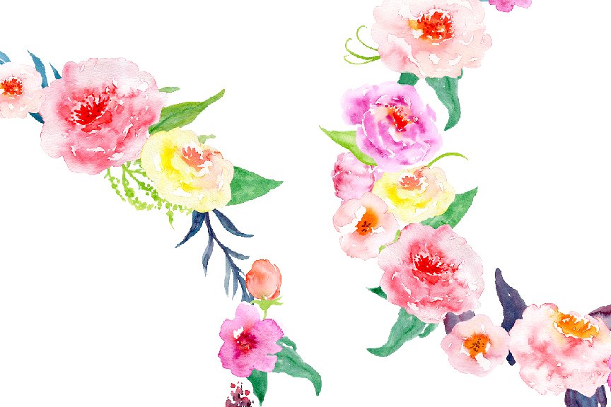 手绘水彩花卉花环设计素材Watercolor Peony W
