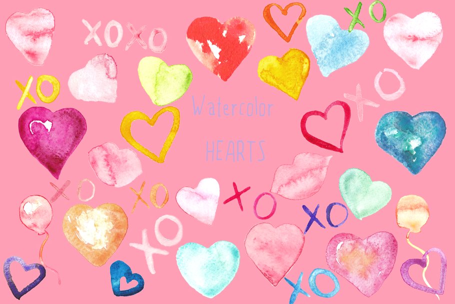 水彩爱心图片插画素材 Love Hearts waterco