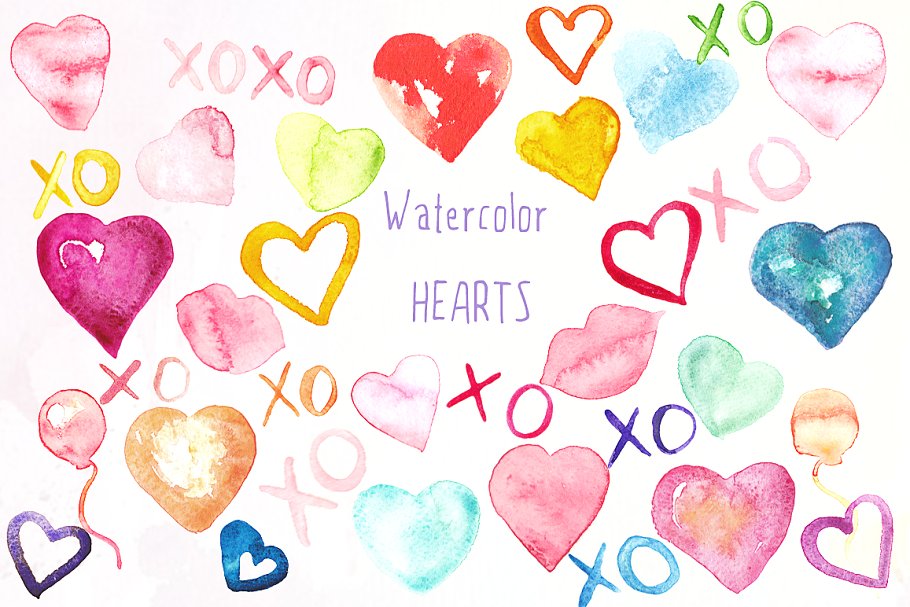 水彩爱心图片插画素材 Love Hearts waterco