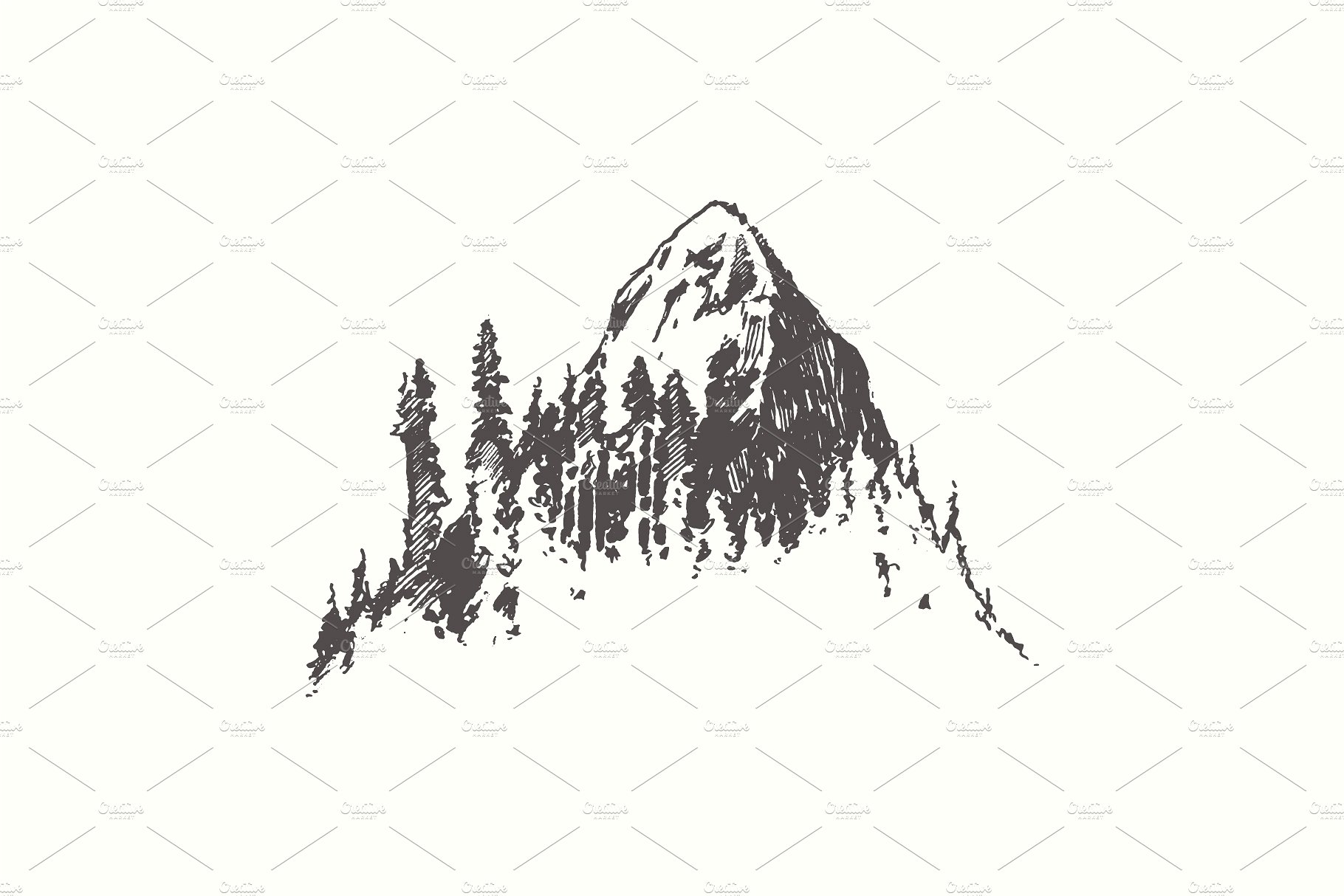 手绘素描插画 Sketches of mountain la