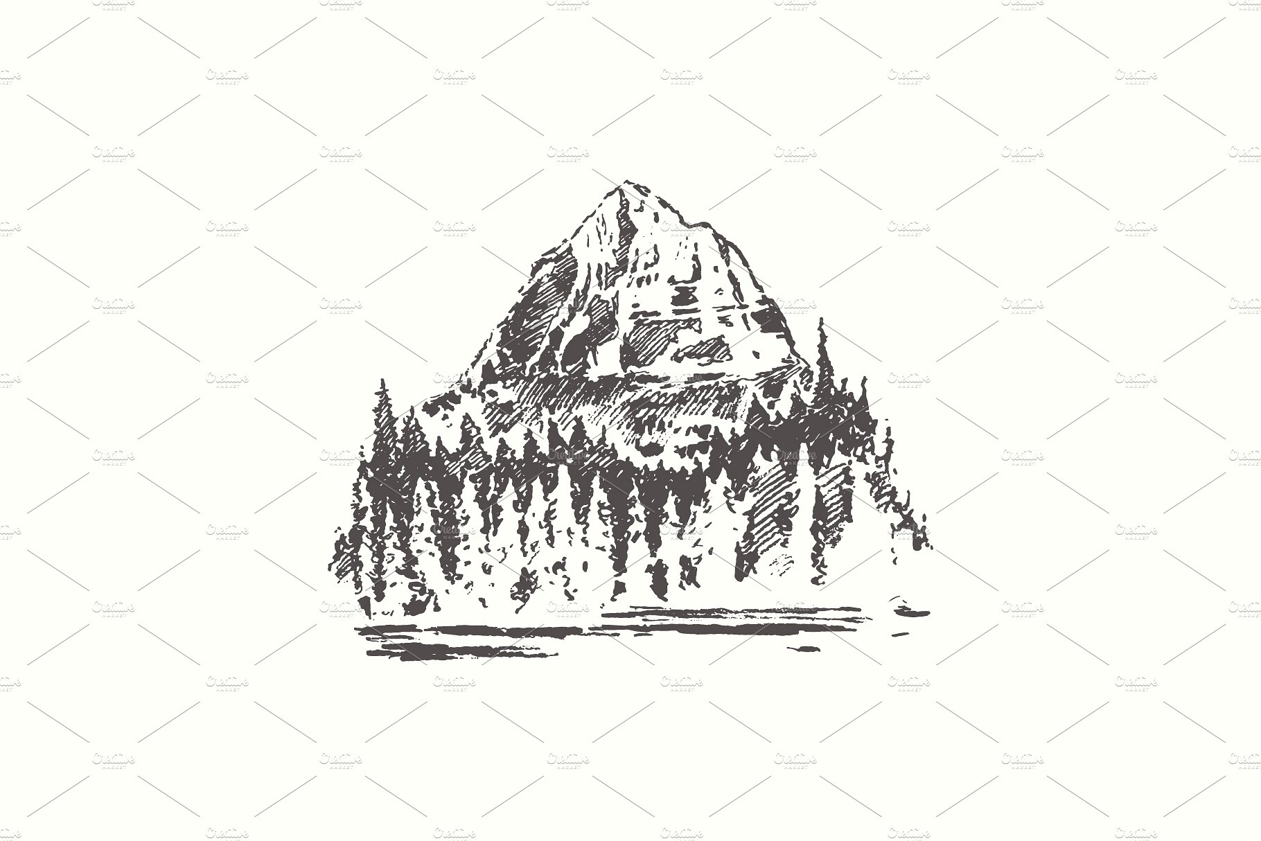复古手绘山峰设计素材Sketches of mountain