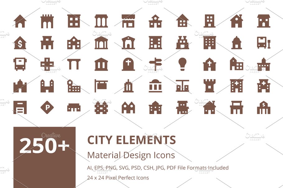 城市建筑图标素材 250 City Elements Ma