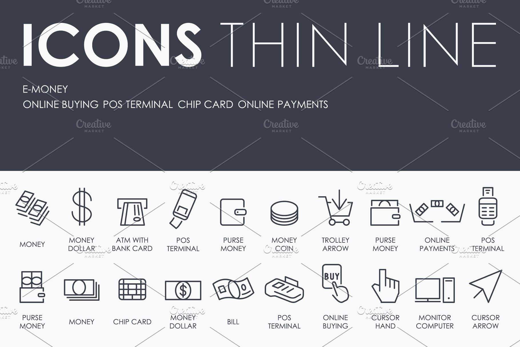 金融矢量图标素材 E-money thinline icon