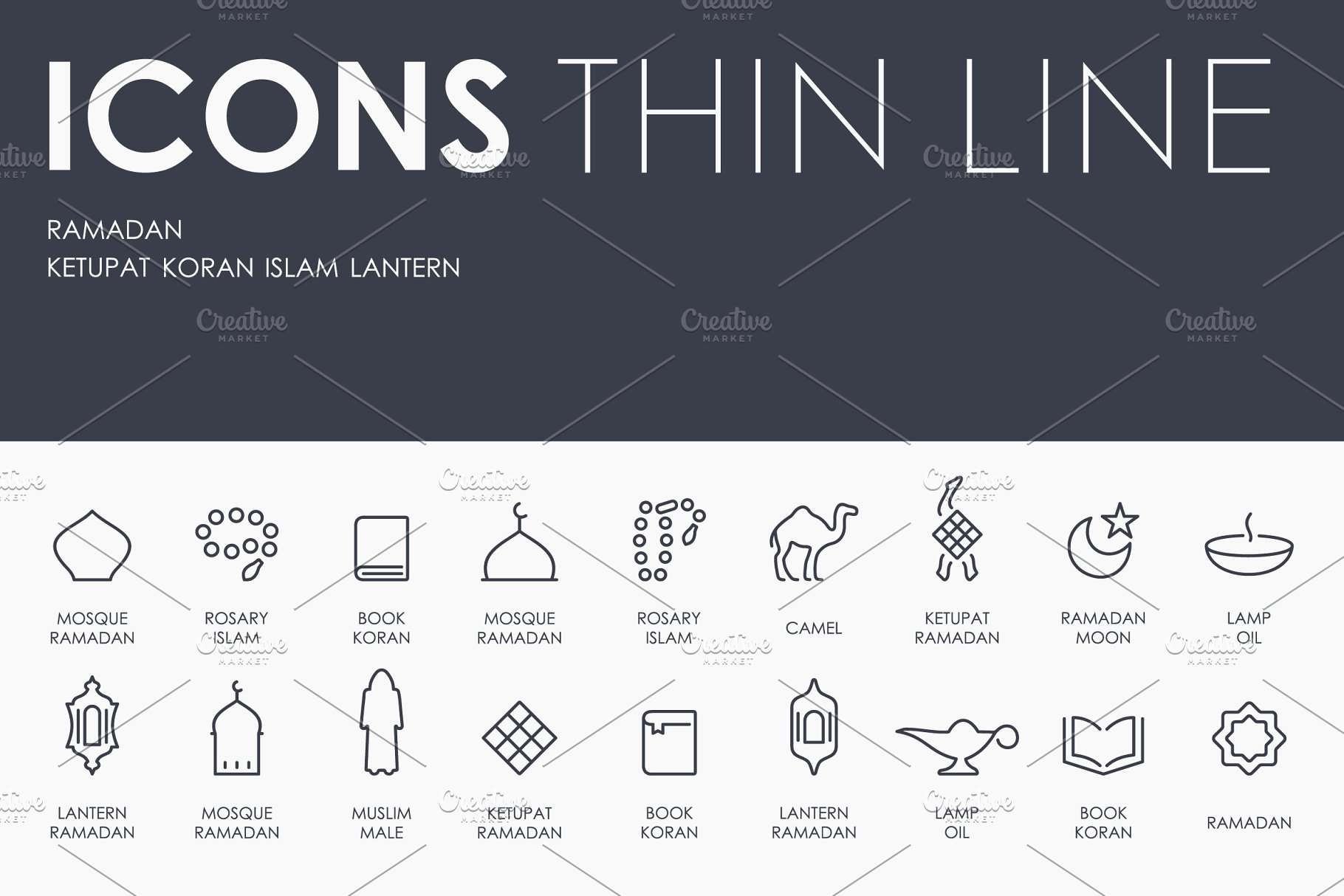 阿拉伯图标素材 Ramadan thinline icons