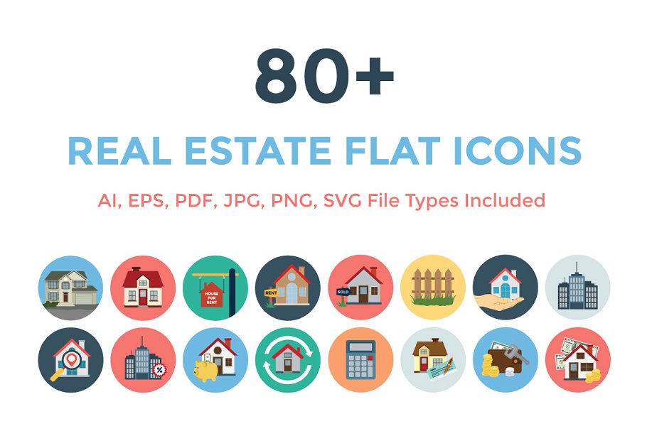 资产矢量图标大全 80 Real Estate Flat