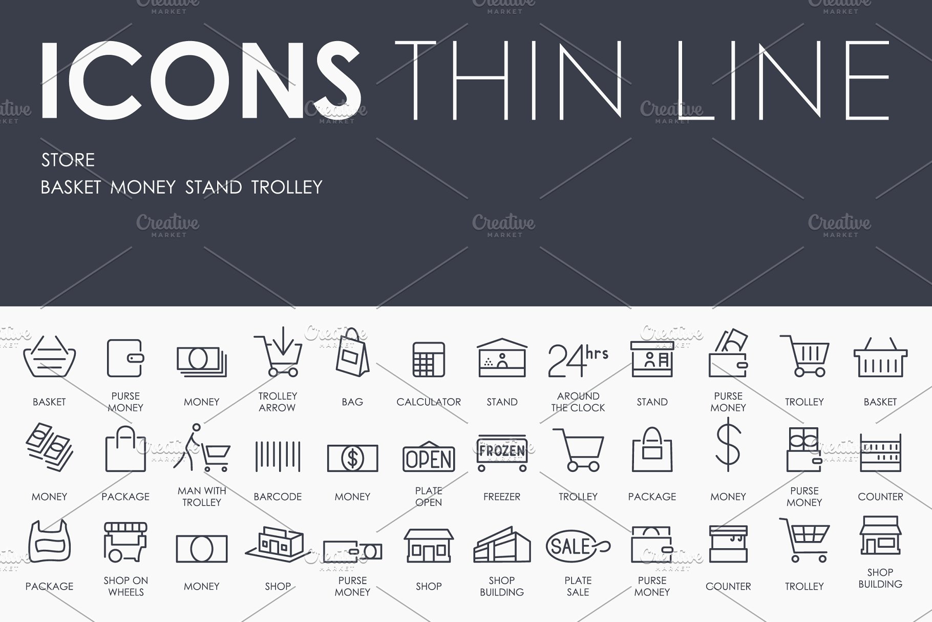 电商矢量图标素材 Store thinline icons