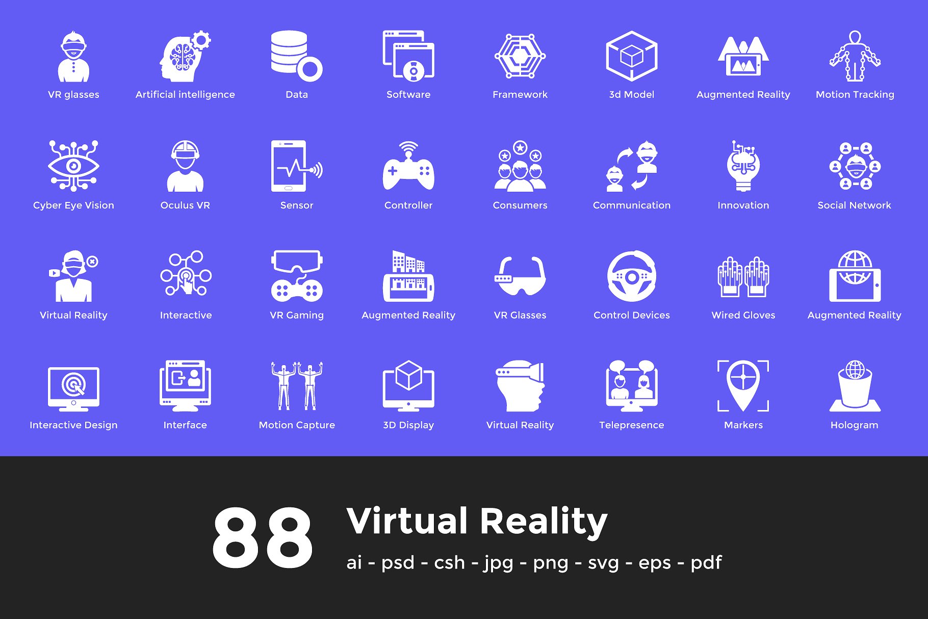 虚拟现实矢量图标素材 88 Virtual Reality