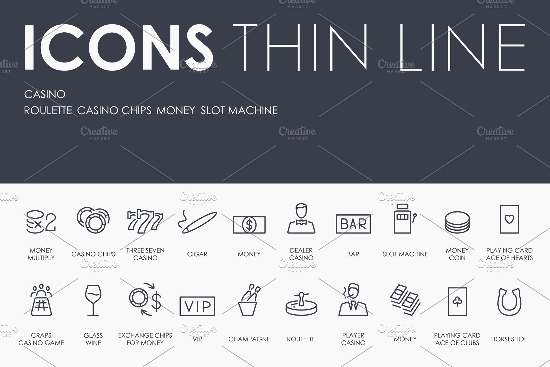 游戏矢量图标素材 Casino thinline icons
