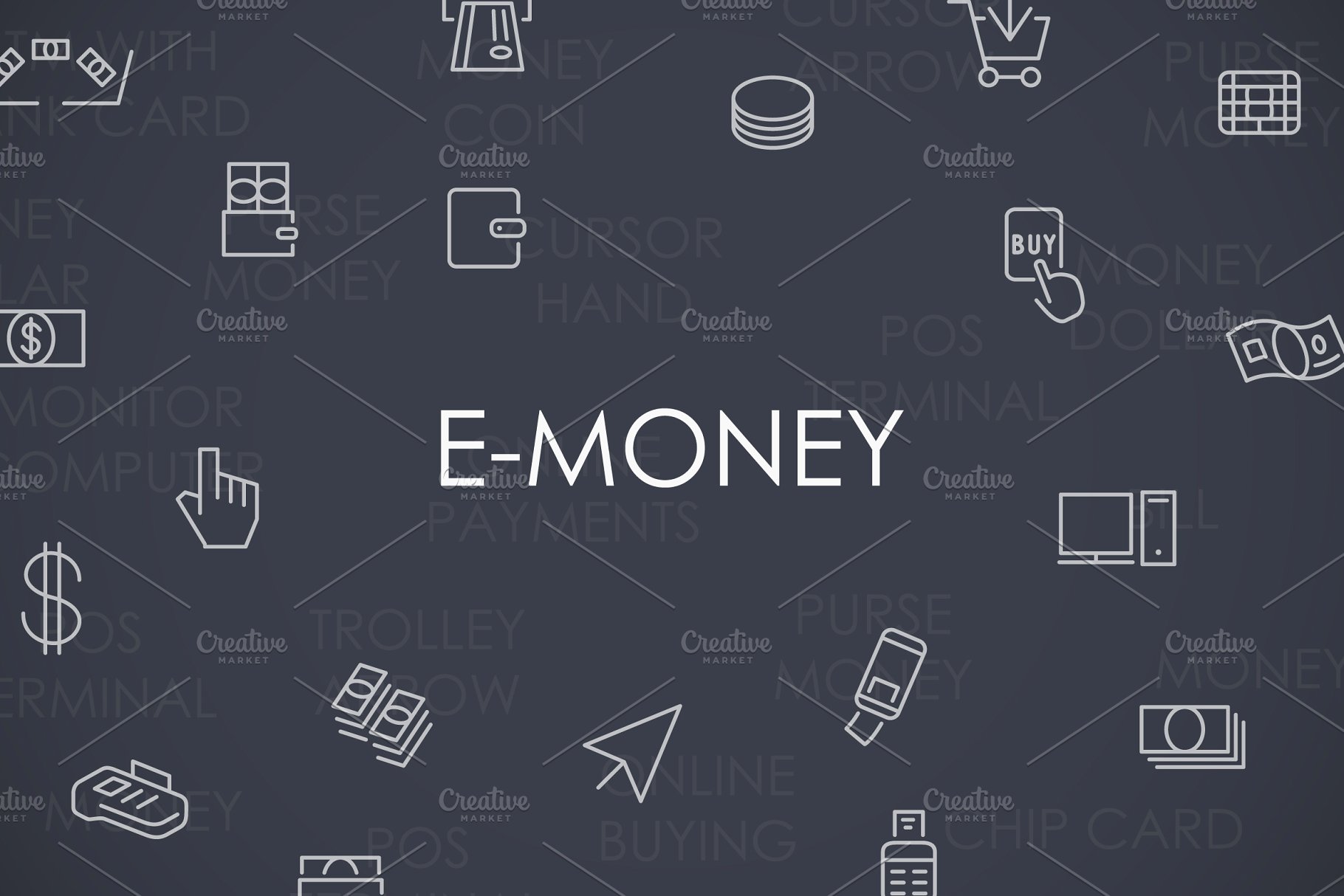 金融矢量图标素材 E-money thinline icon