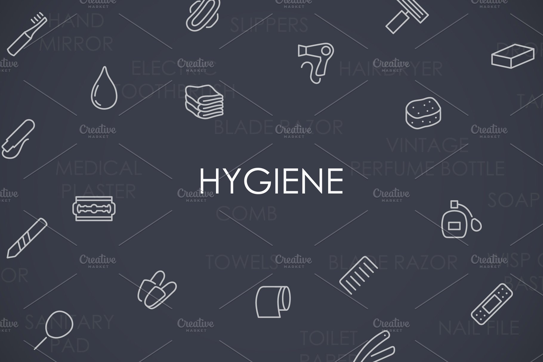 个人护理图标素材 Hygiene thinline icon
