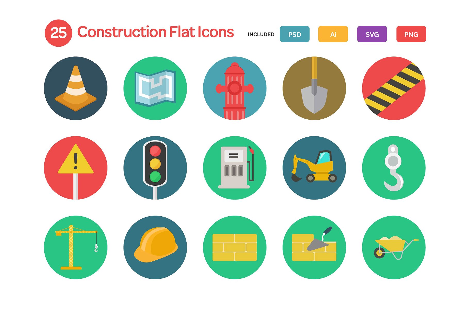 健身矢量图标 Construction Flat Icons