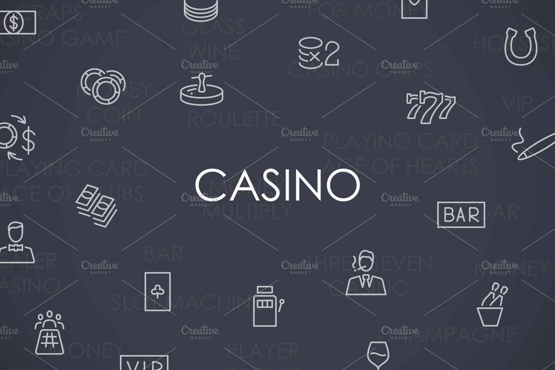 游戏矢量图标素材 Casino thinline icons