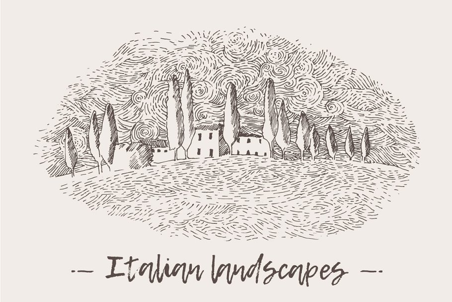 意大利的风景速写插画 Italian landscapes,