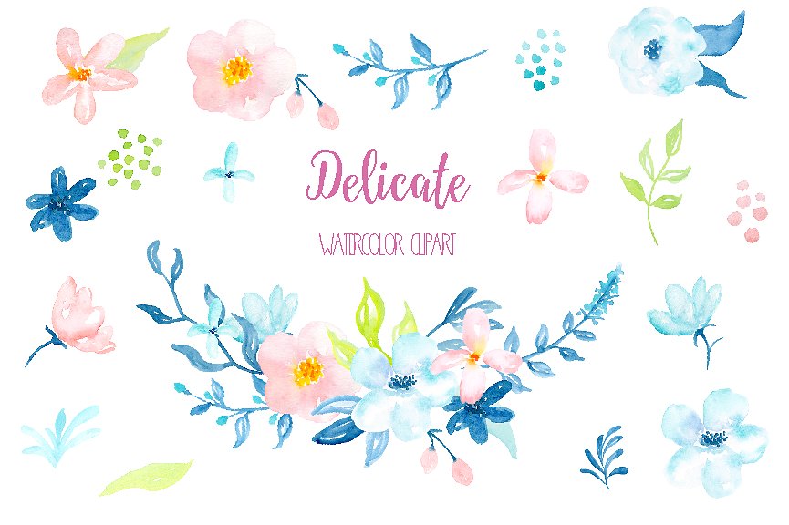 水彩花卉元素剪贴画 Watercolor Clipart D