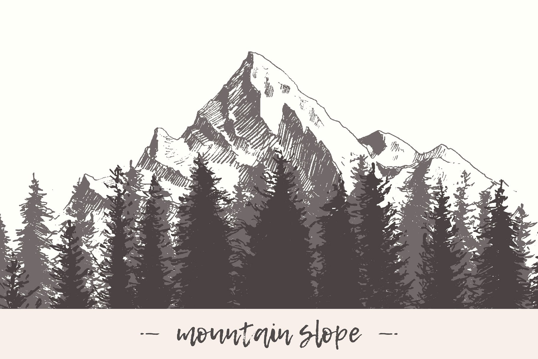 山坡素描素材插画 Mountain slope with a
