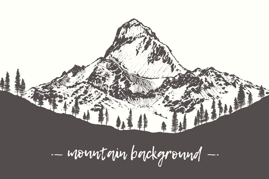 山峰素描插画 Mountain landscapes #14
