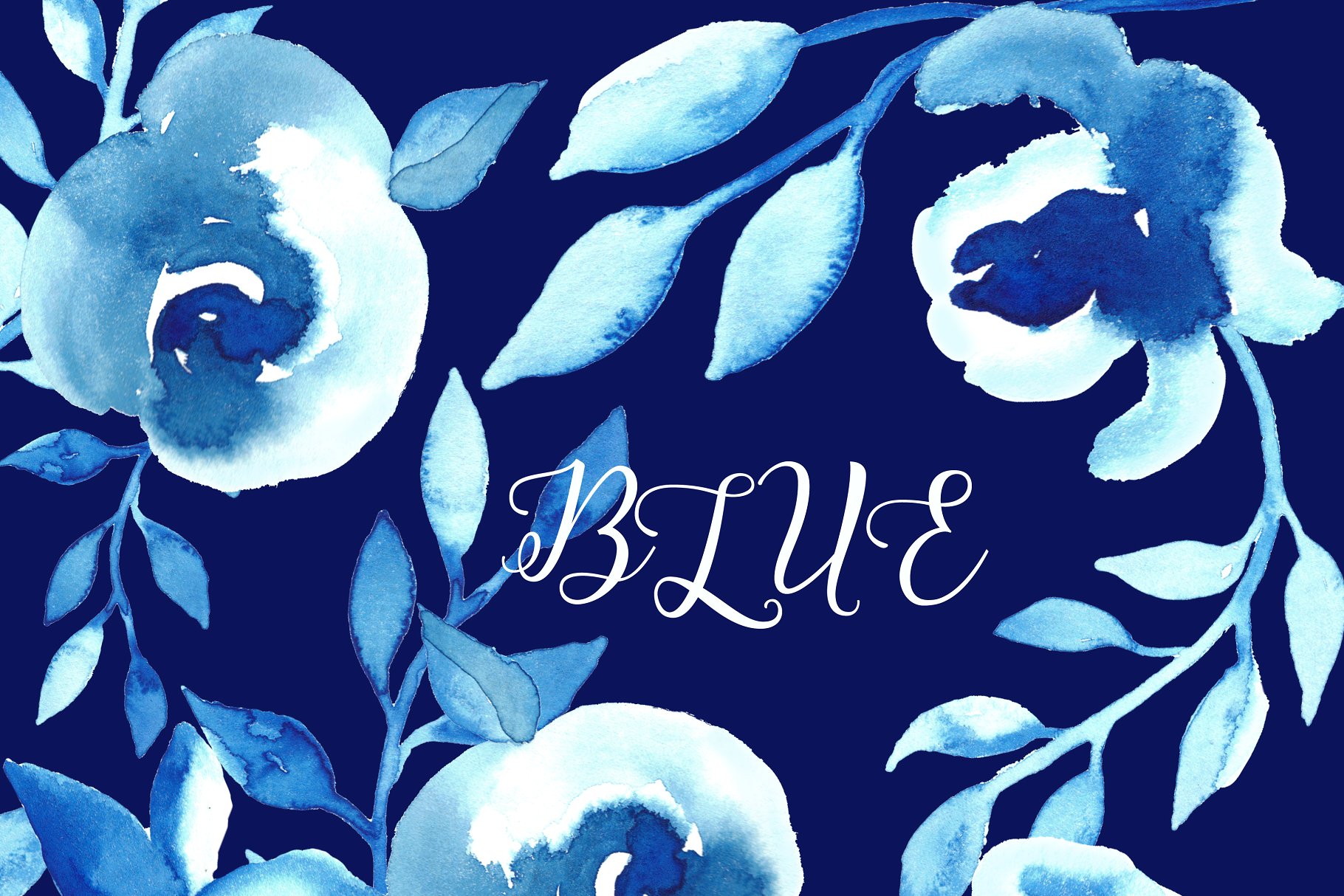 蓝色水彩花卉素材 Bleu flowers Watercol