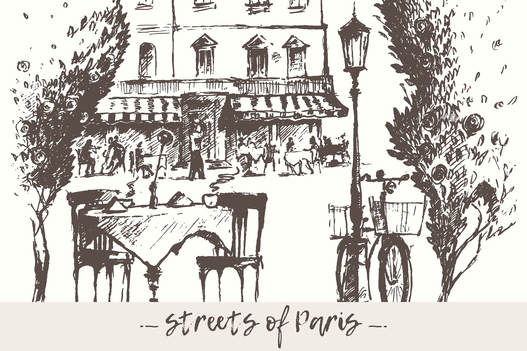 手绘室外咖啡店位子矢量插图Streets of Paris,