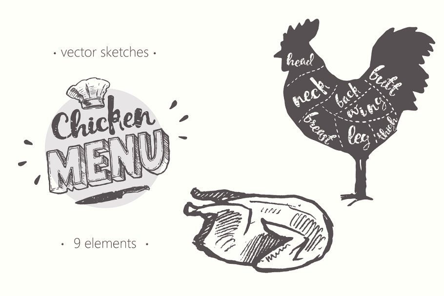 鸡肉菜单的设计元素 Design elements for