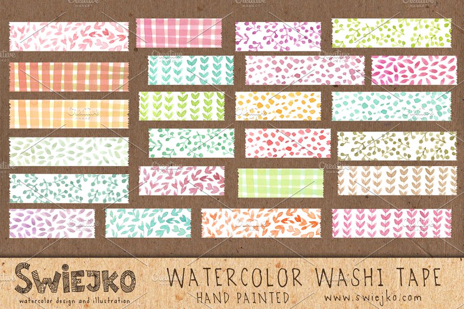 水彩纸胶带装饰图案 Watercolor Washi Tap
