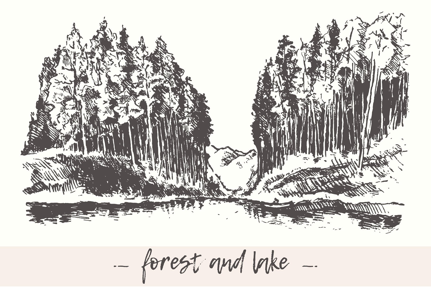 森林素描插画 Landscape with forest a