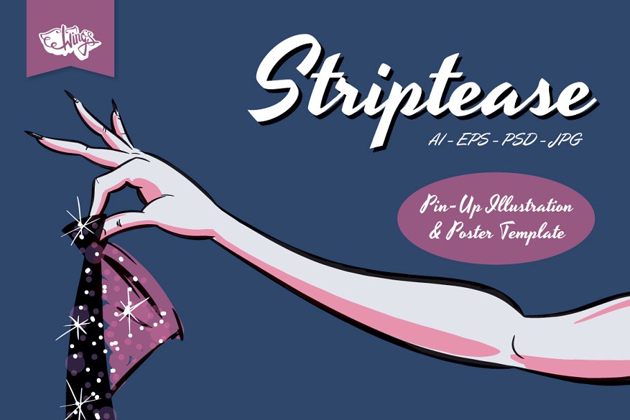 趣味卡通插画素材 Striptease Pin-Up Ill