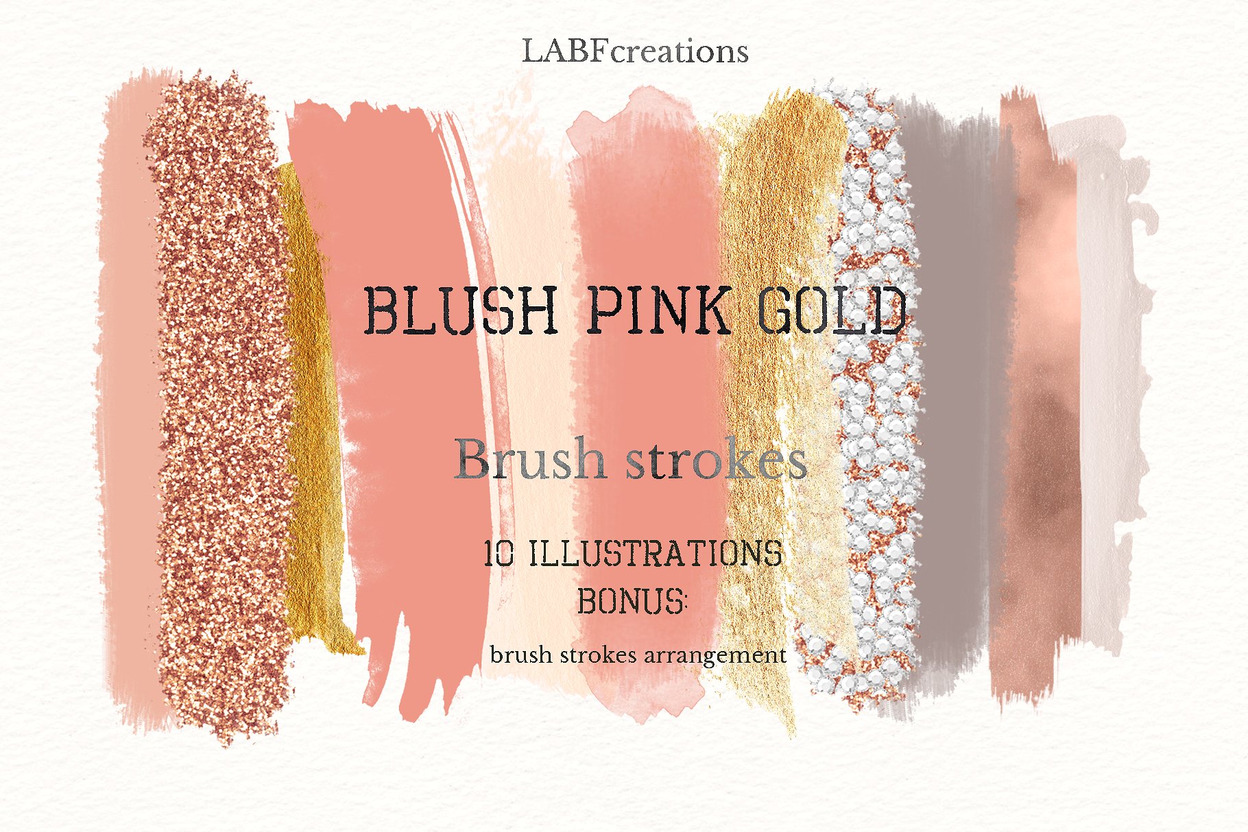 手绘笔刷形状设计素材Blush pink gold Brus