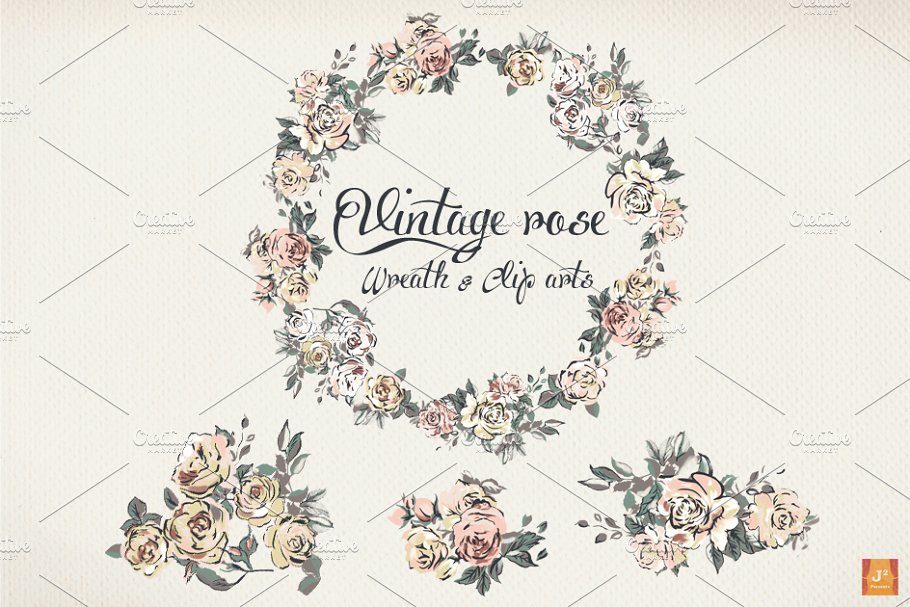 玫瑰花卉素材插画 Soft Rose Wreaths &am