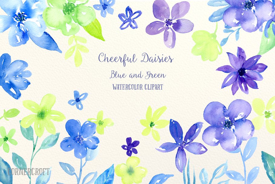 欢快的水彩雏菊插画 Cheerful daisy Blue