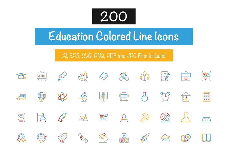 教育彩色线条图标素材 200 Education Color