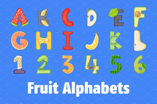 水果字母矢量图标下载 Fruit Alphabets Fla