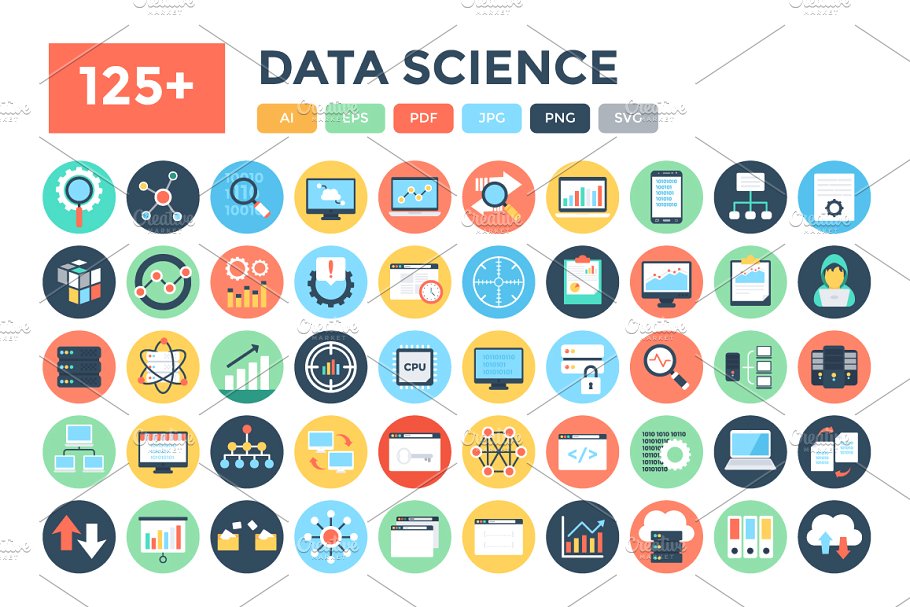 扁平化科技矢量图标下载 Flat Data Science