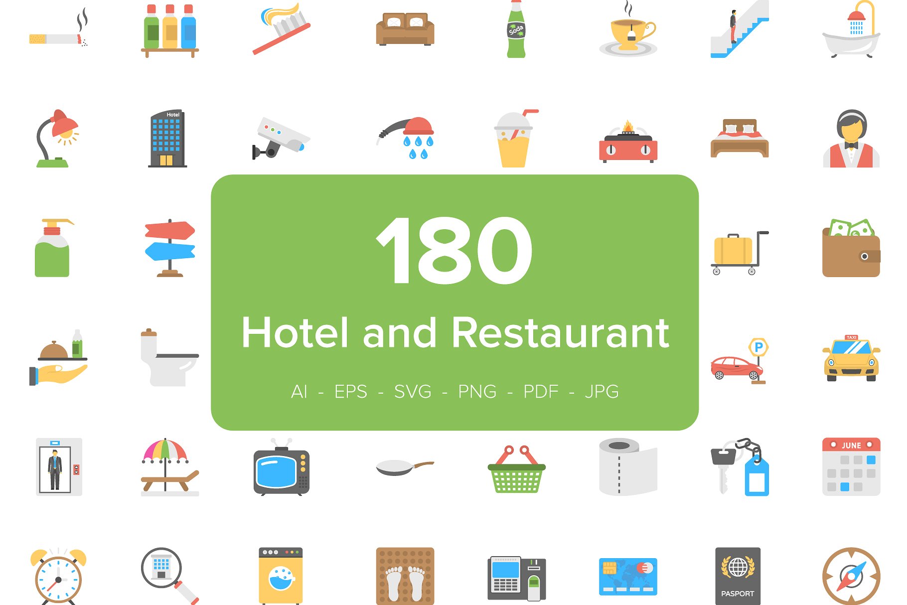 180个酒店和餐厅图标素材 Hotel and Restau