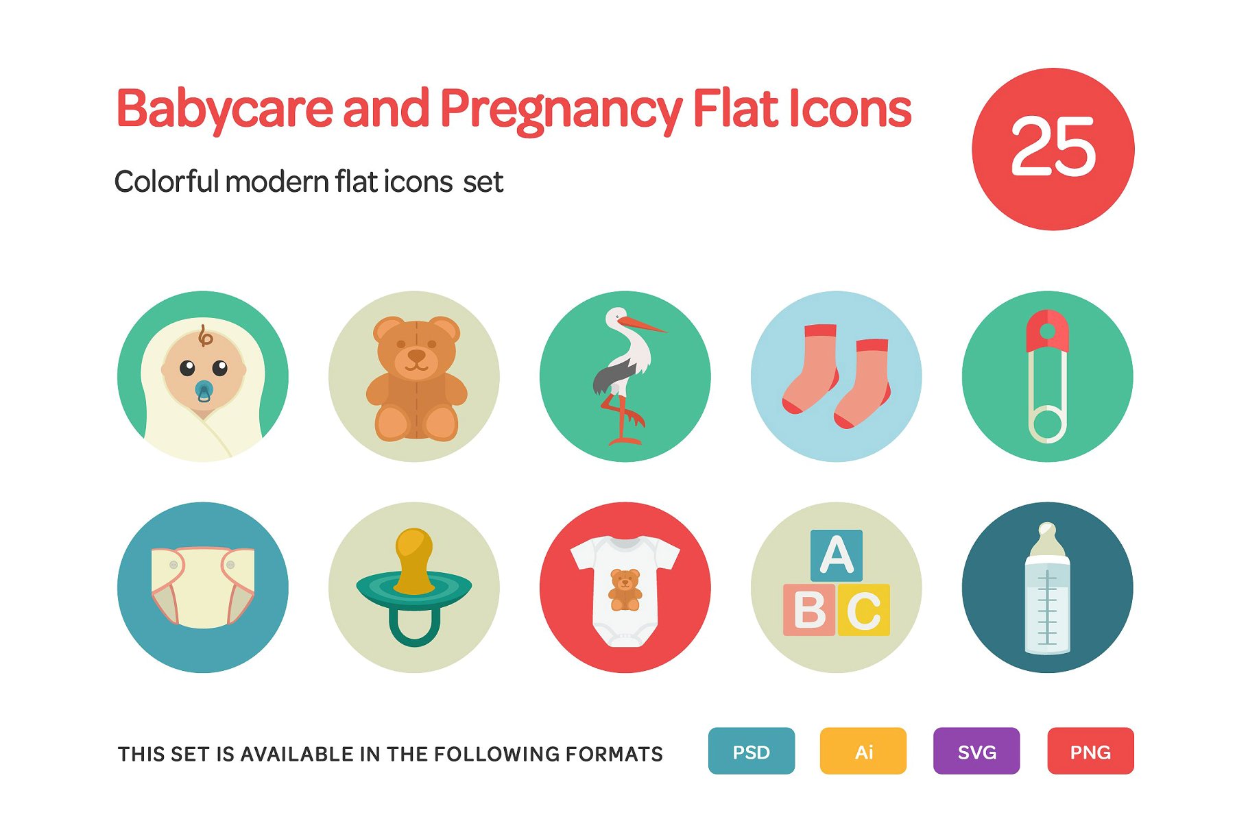 婴儿护理和怀孕平面图标下载 Babycare and Pre
