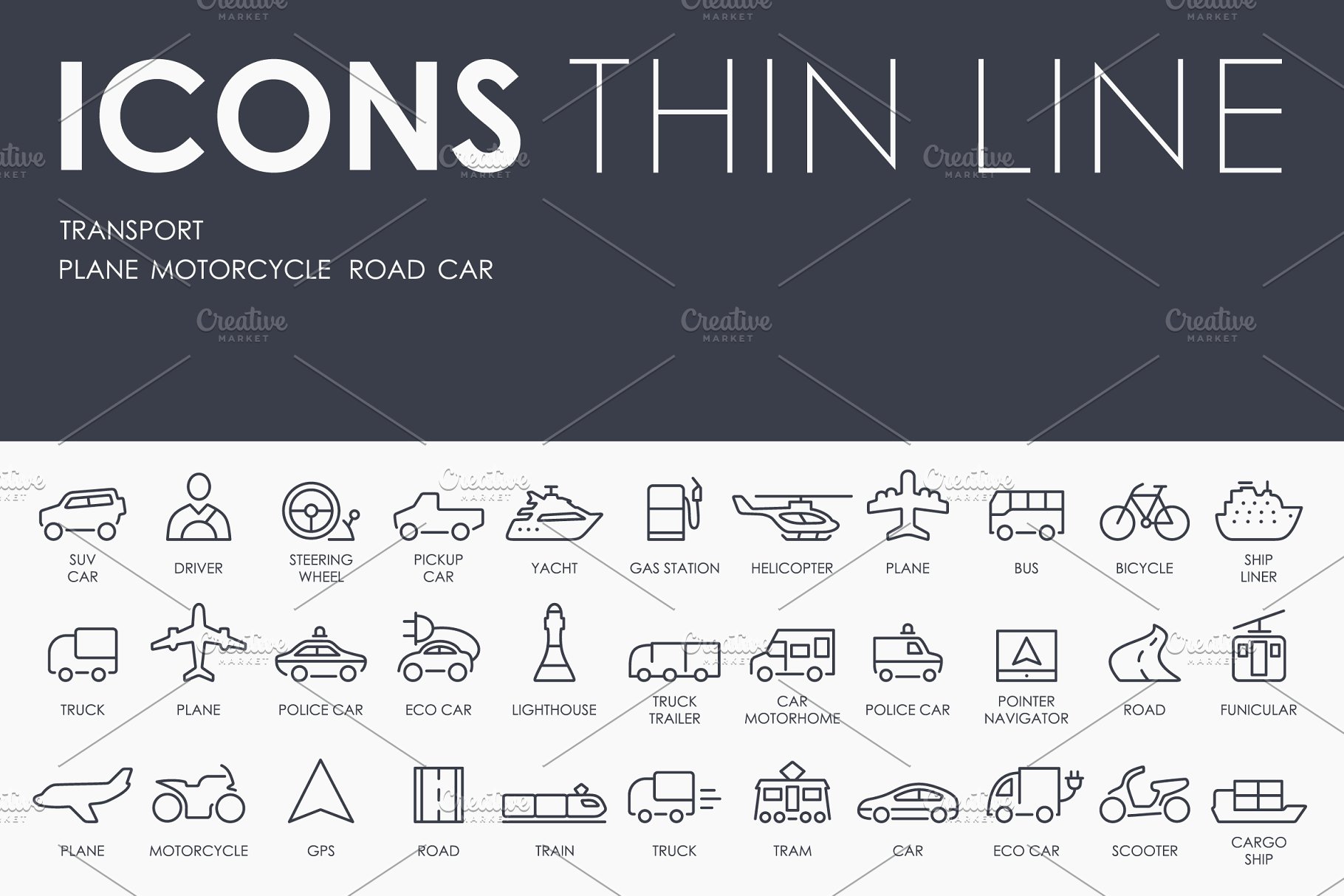 交通图标素材 Transport thinline icon