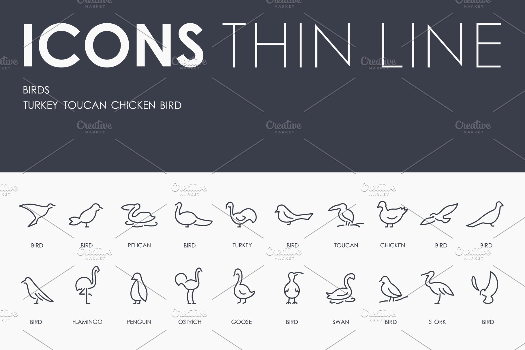 鸟类矢量图标素材 Birds thinline icons
