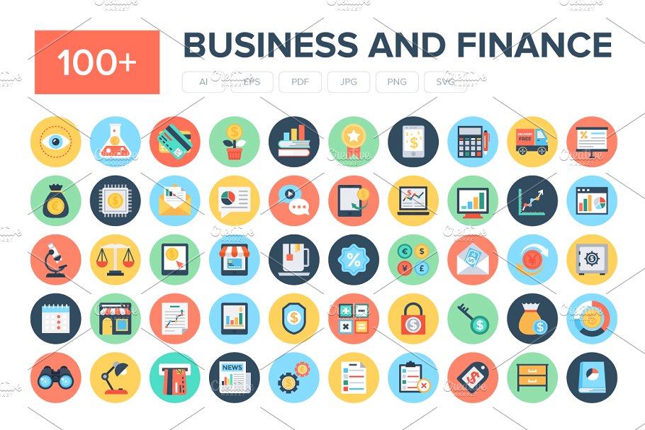 商业和金融图标素材 100  Flat Business a