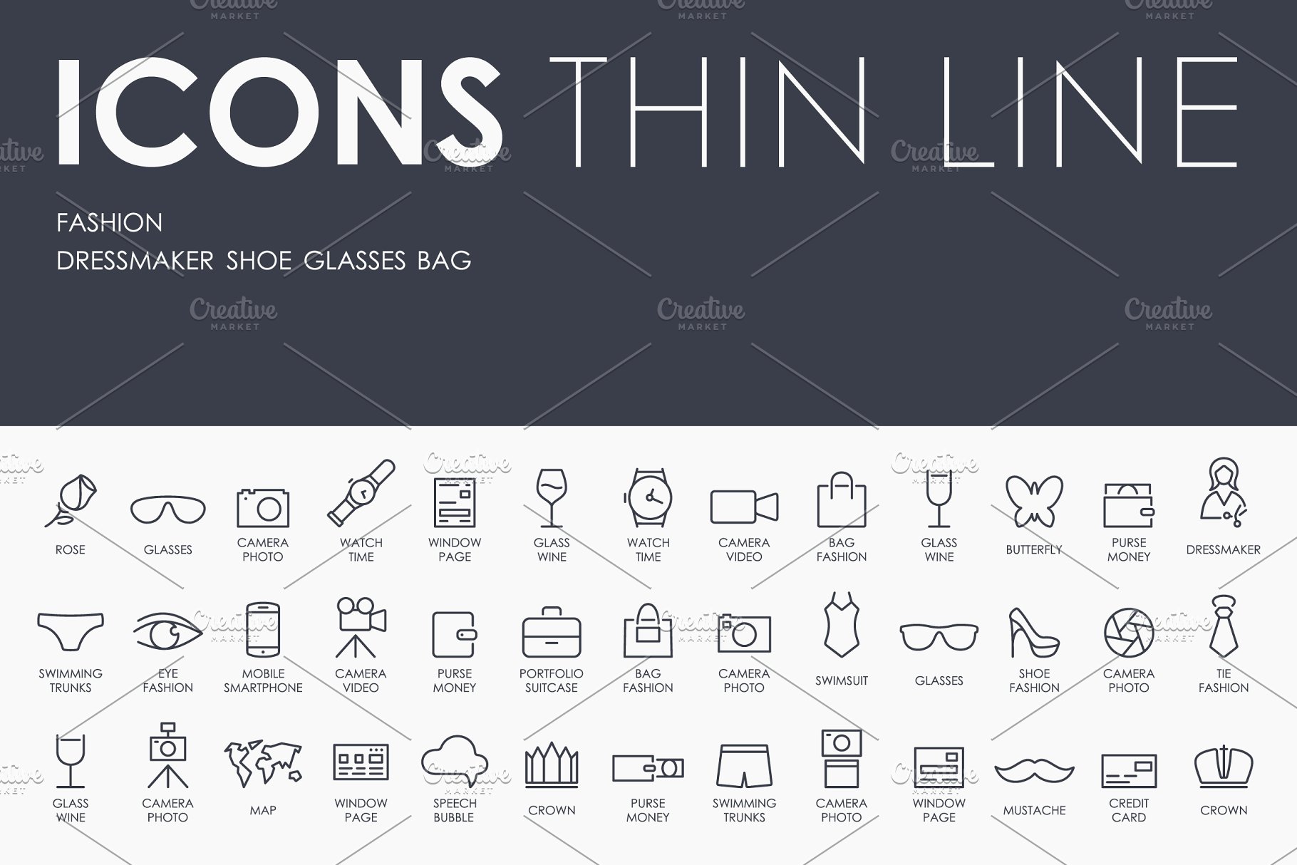 时尚矢量图标下载 Fashion thinline icon