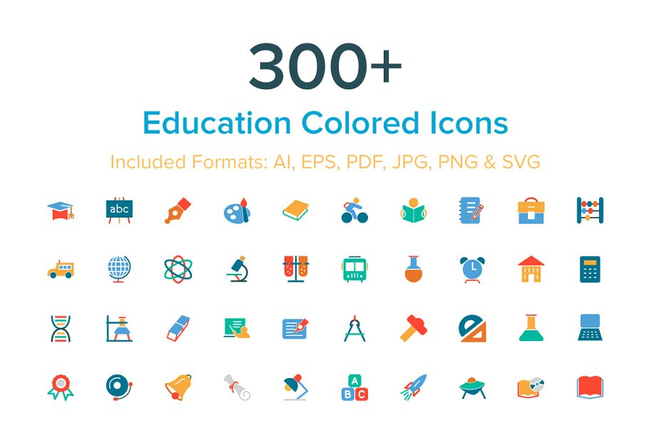 教育矢量图标下载 300 Education Colore