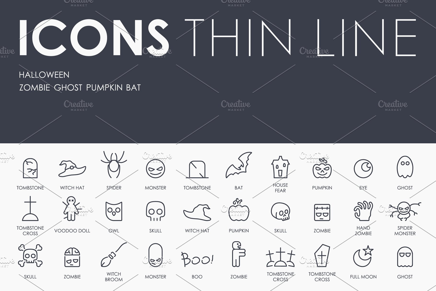 万圣节矢量图标下载 Halloween thinline i