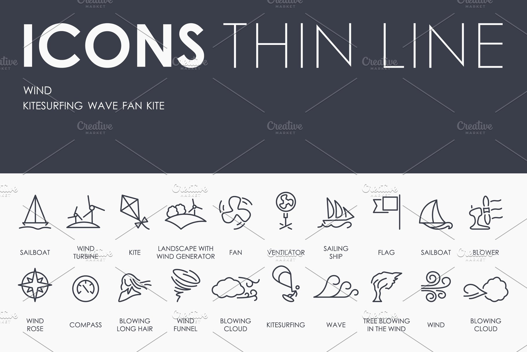 风力矢量图标素材 Wind thinline icons #