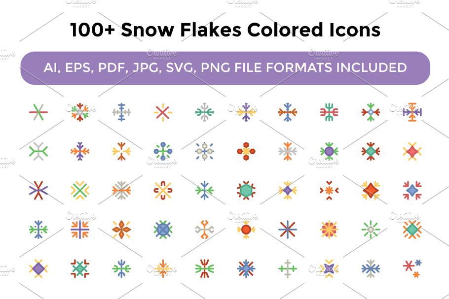 雪花矢量图标下载 100 Snow Flakes Colo