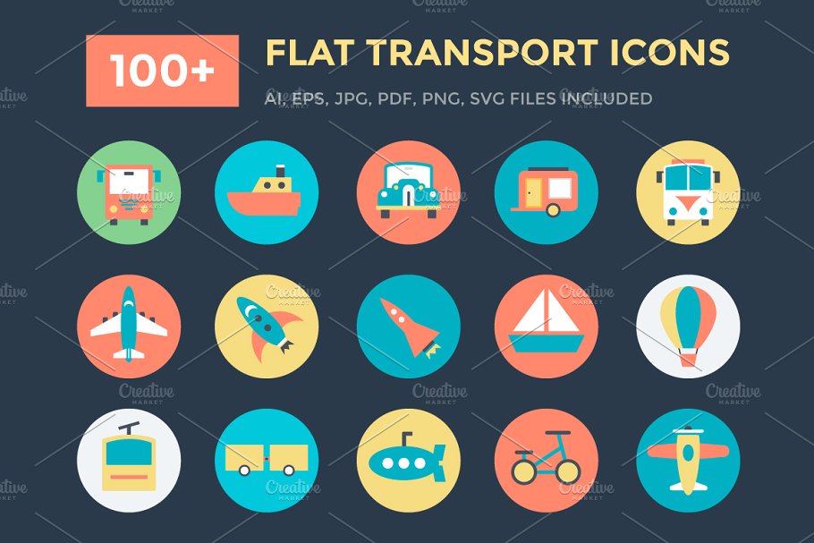 交通矢量图标下载 100 Flat Transport I