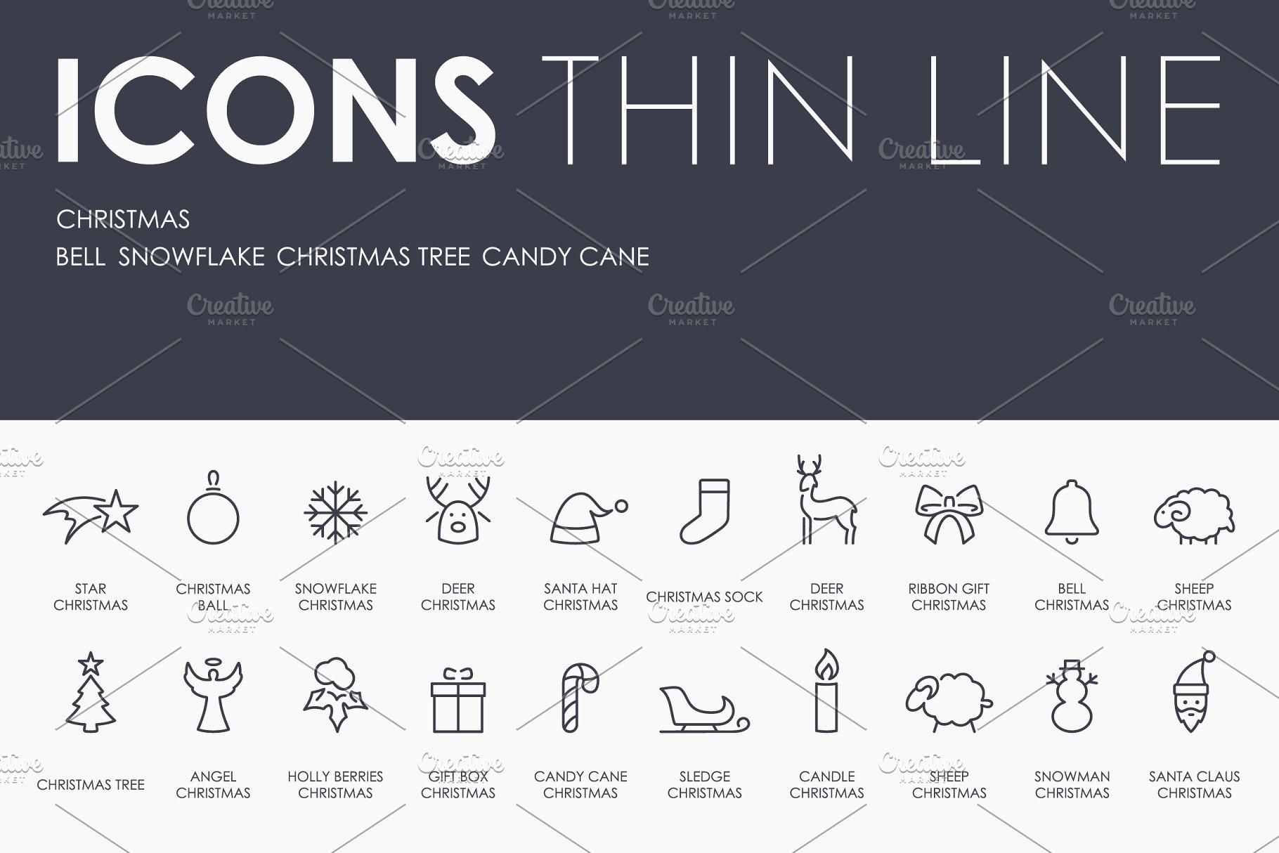 圣诞节细线图标下载 Christmas thinline i